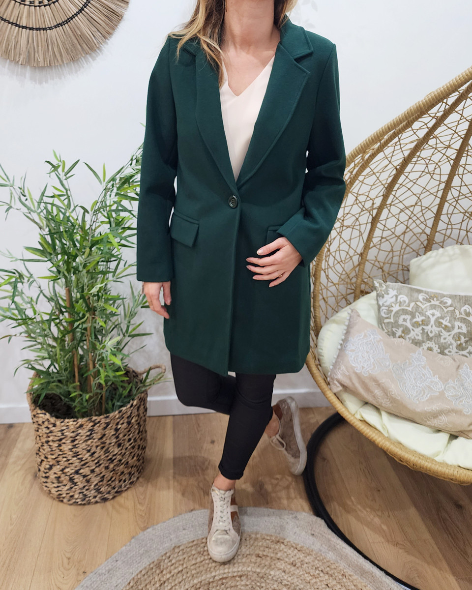 Manteau trench long vert bouteille