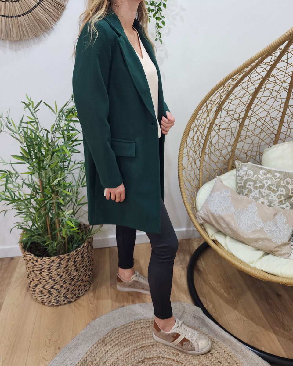 Manteau trench long vert bouteille