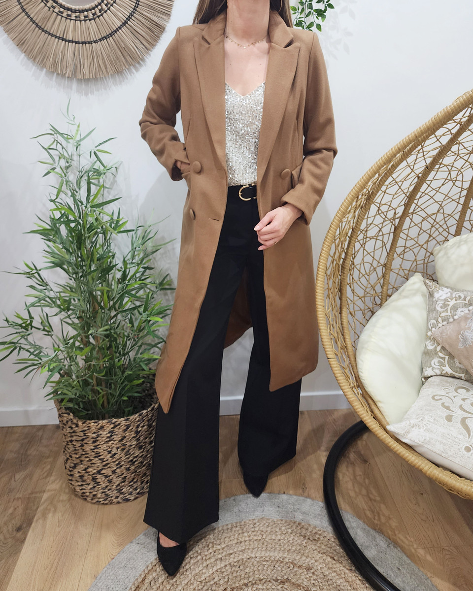 Manteau femme long camel Flora