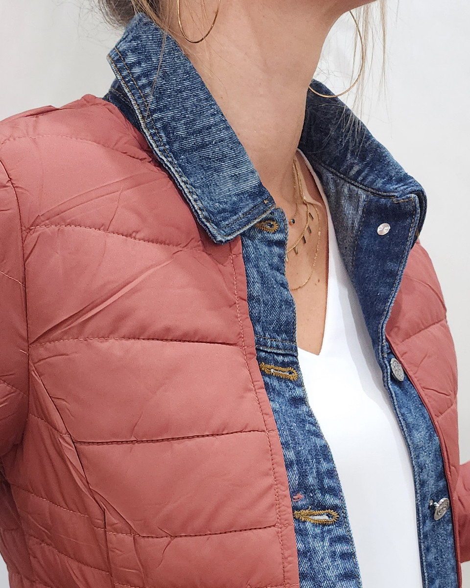 Doudoune femme terracota mate rebords jeans