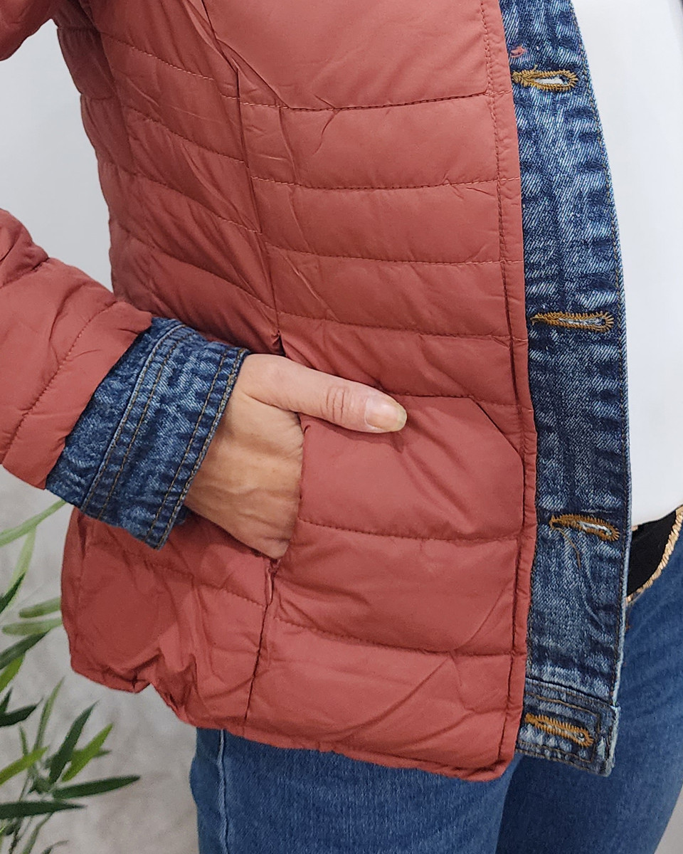 Doudoune femme terracota mate rebords jeans