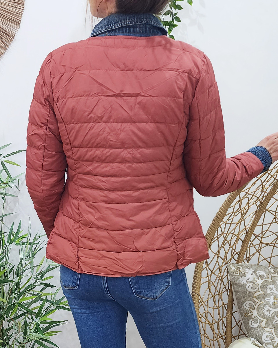 Doudoune femme terracota mate rebords jeans