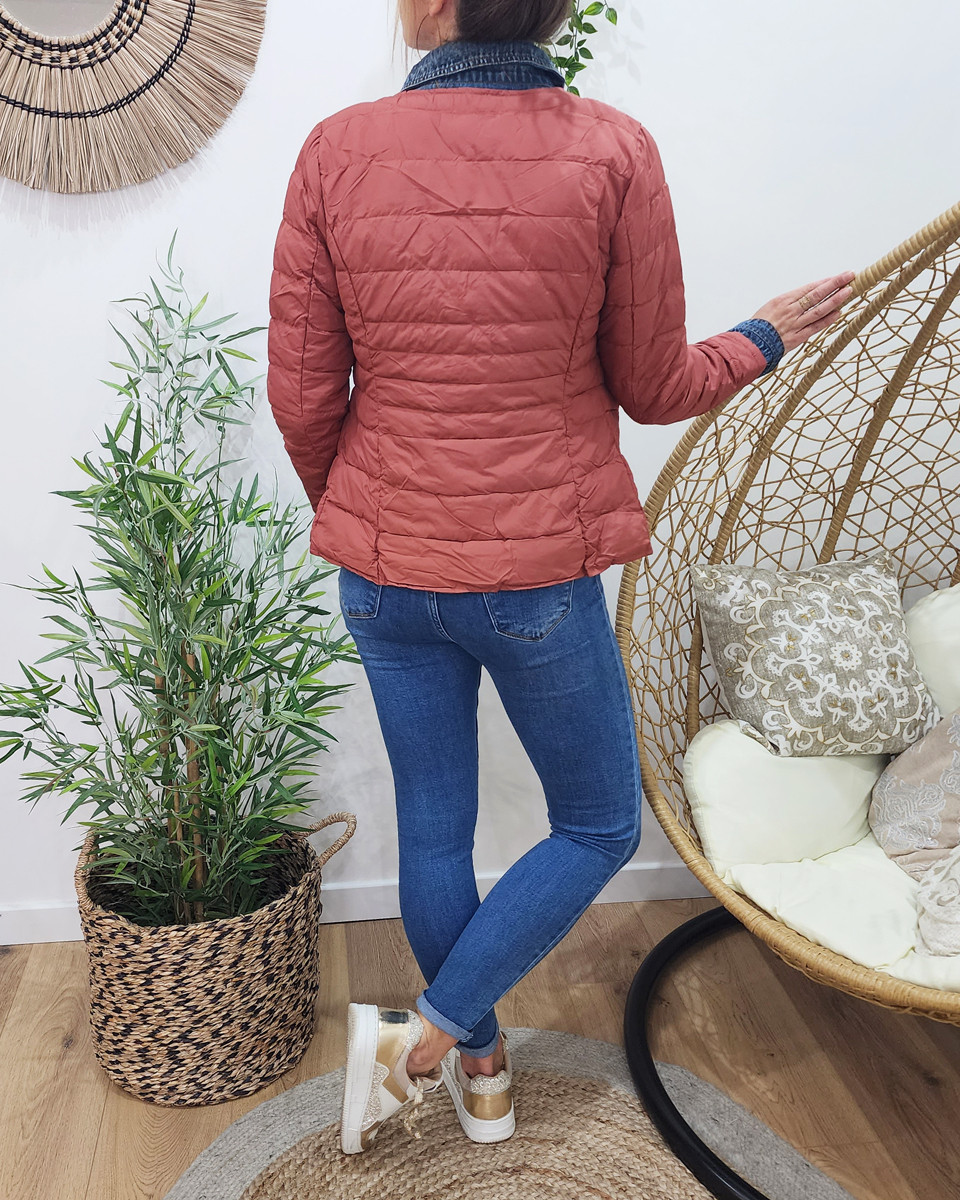 Doudoune femme terracota mate rebords jeans