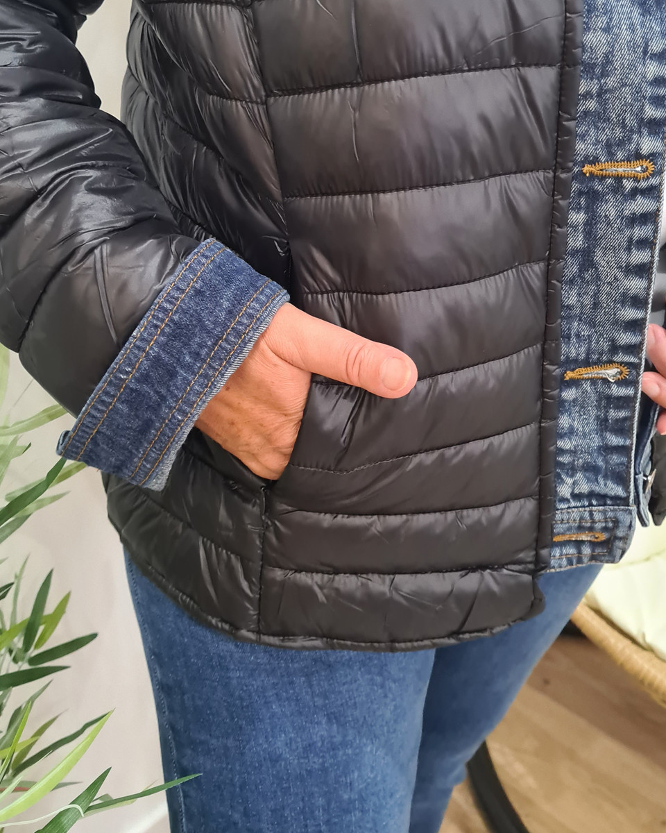 Doudoune femme grande taille noire rebords jeans