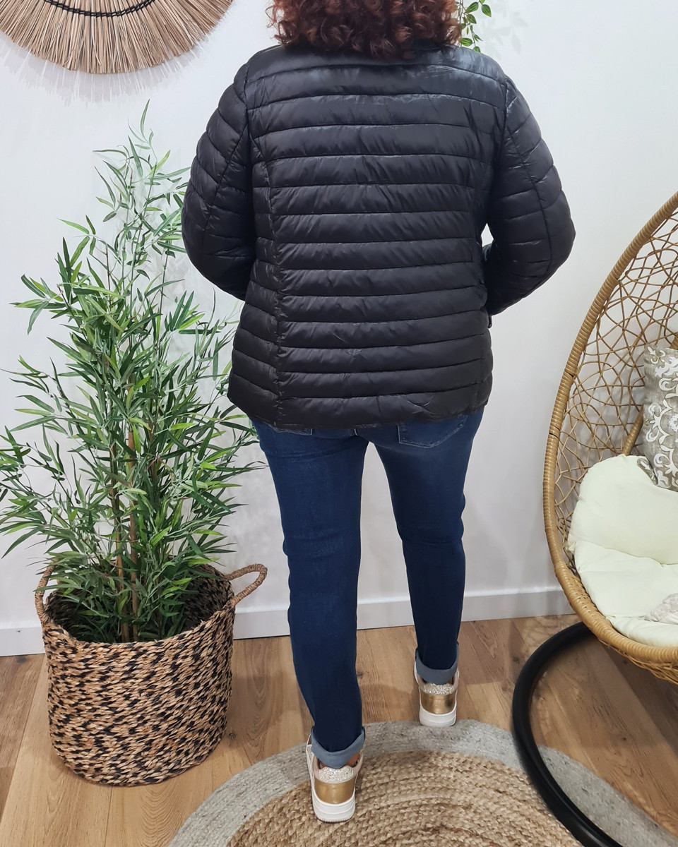 Doudoune femme grande taille noire rebords jeans