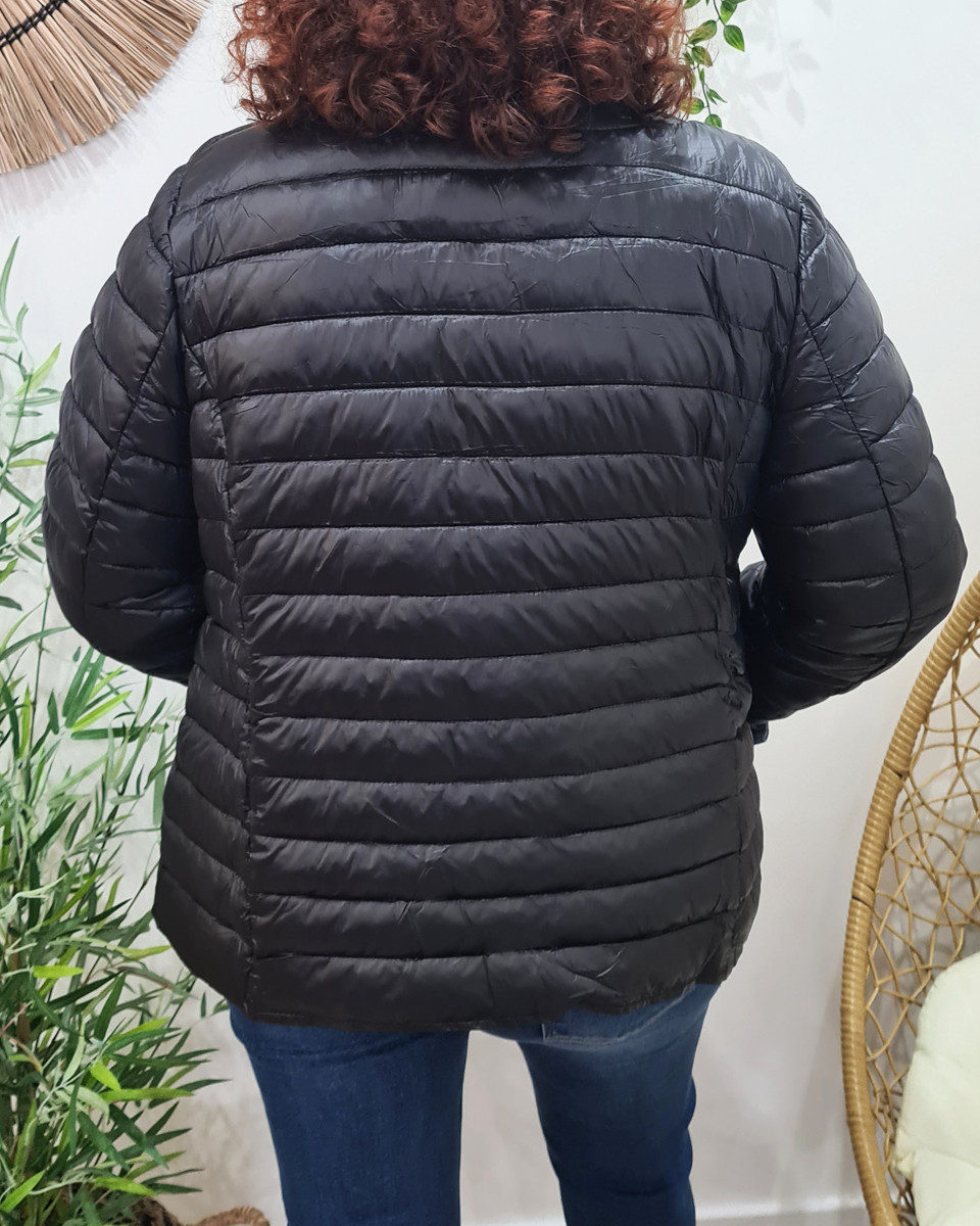 Doudoune femme grande taille noire rebords jeans