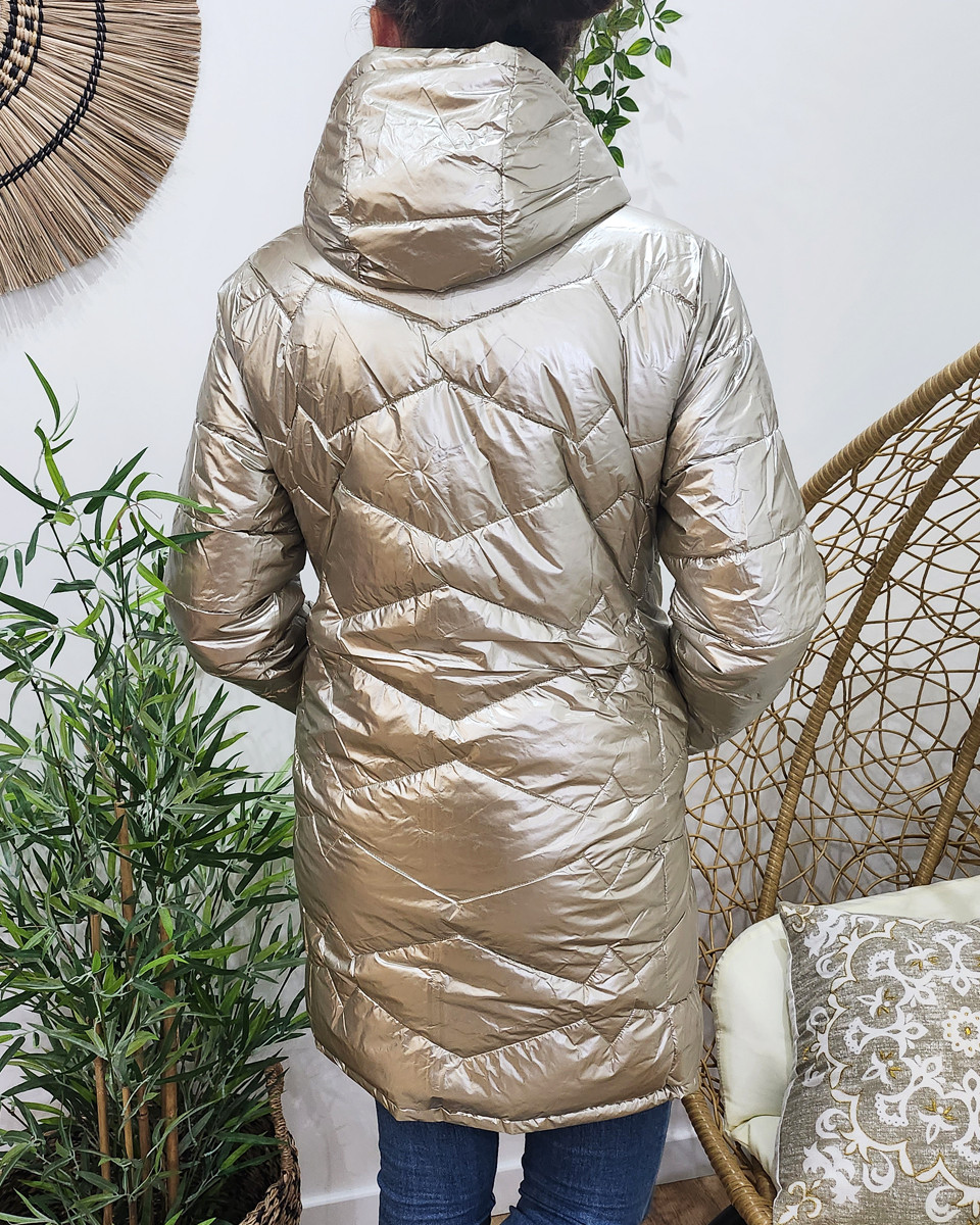 Parka doudoune femme longue épaisse réversible noire et dorée
