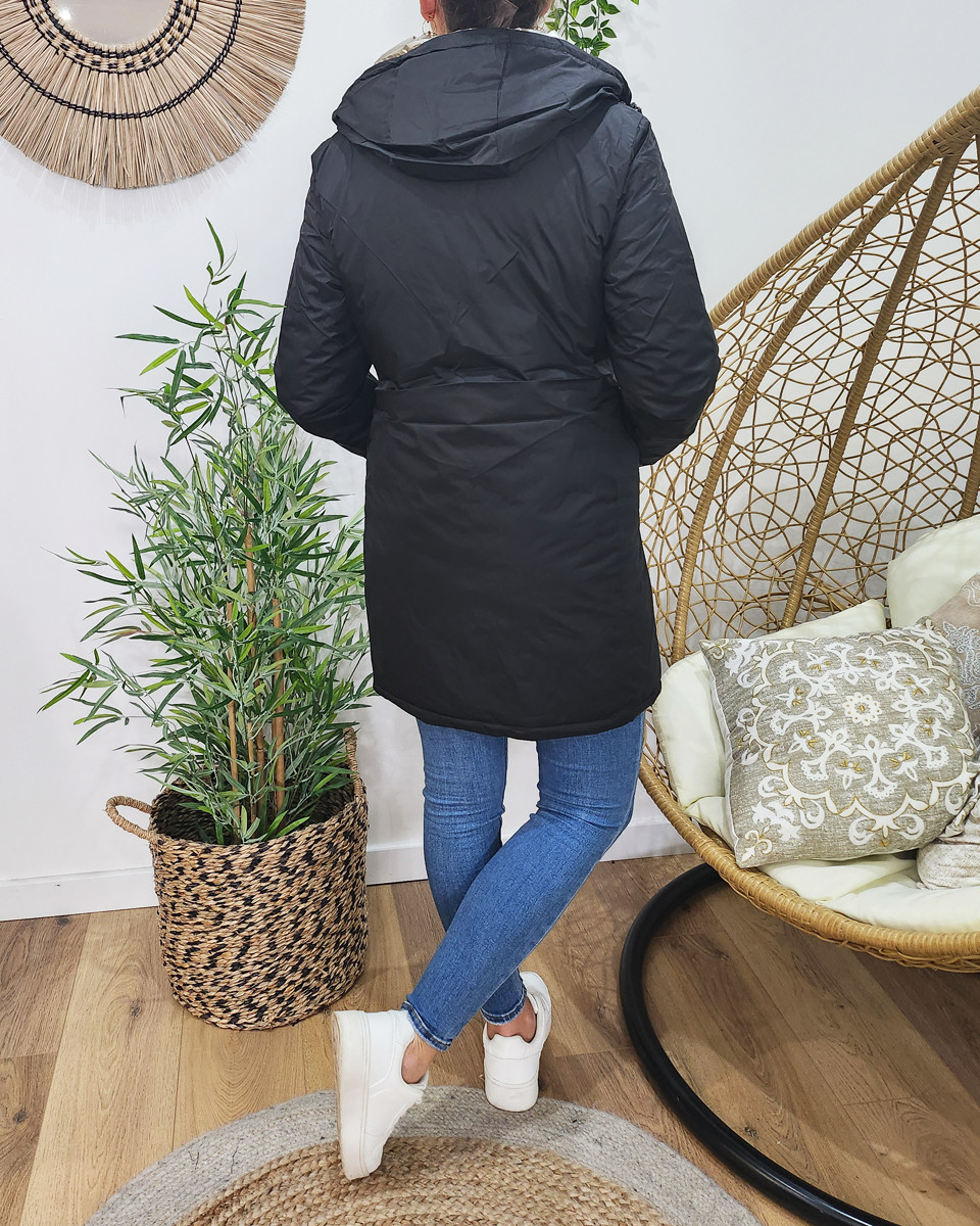 Parka doudoune femme longue épaisse réversible noire et dorée