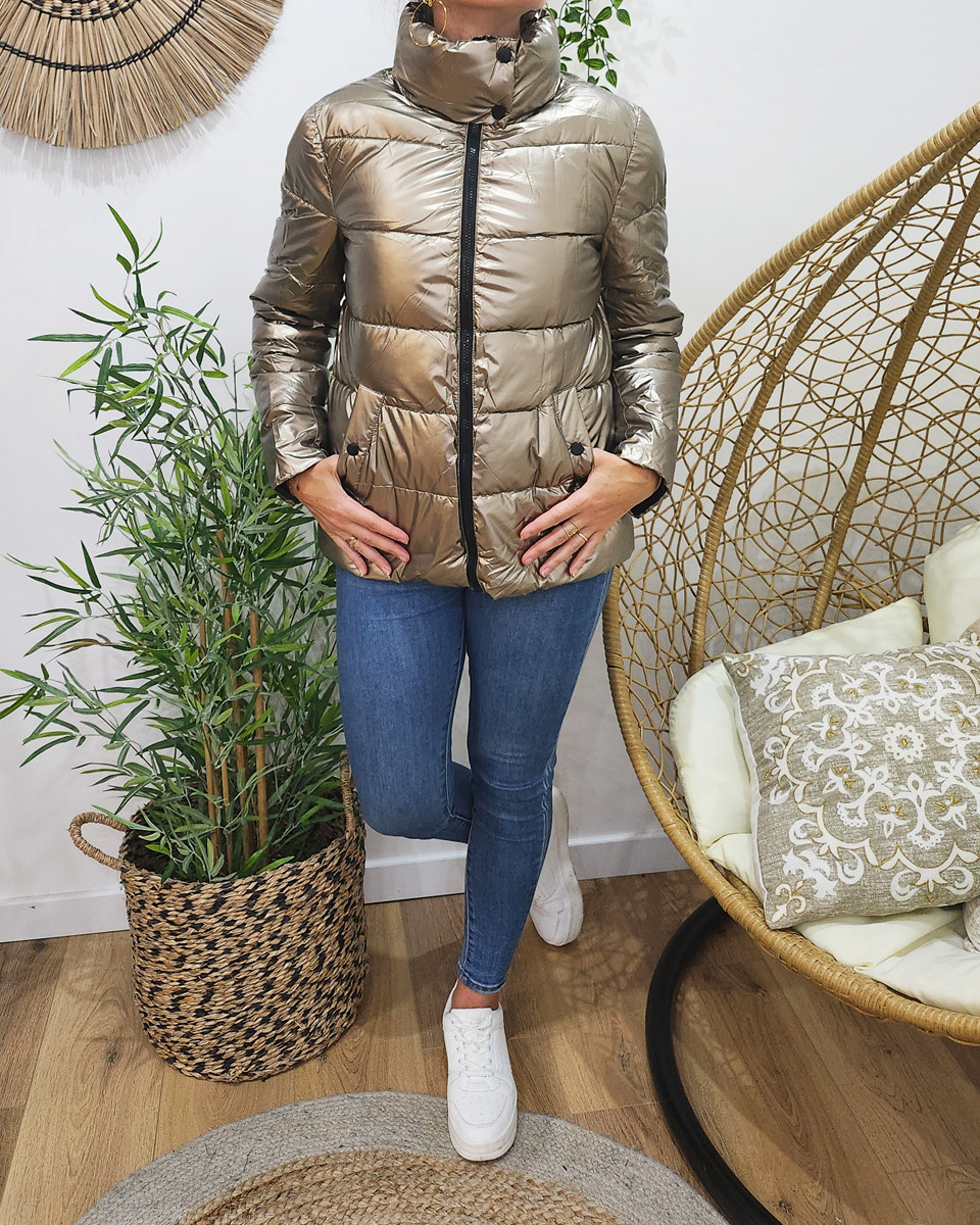 Doudoune femme dorée et noire col montant Amalia