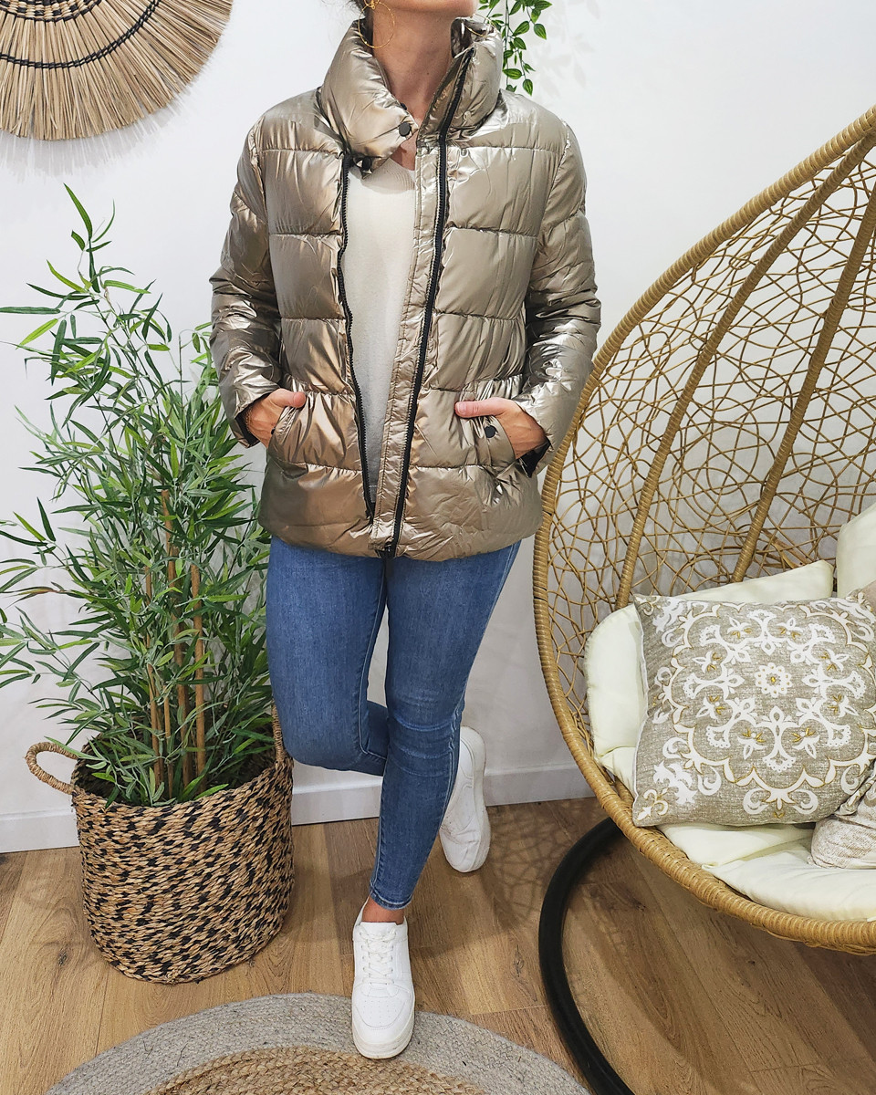 Doudoune femme dorée et noire col montant Amalia