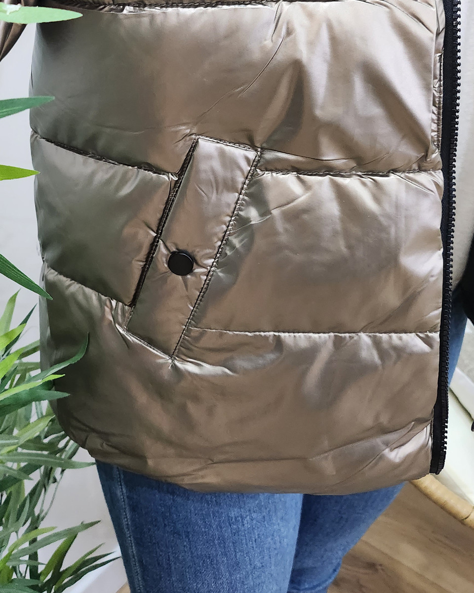 Doudoune femme dorée et noire col montant Amalia