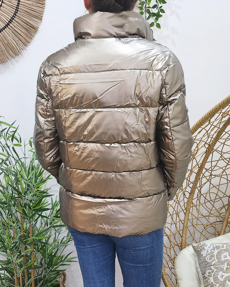 Doudoune femme dorée et noire col montant Amalia