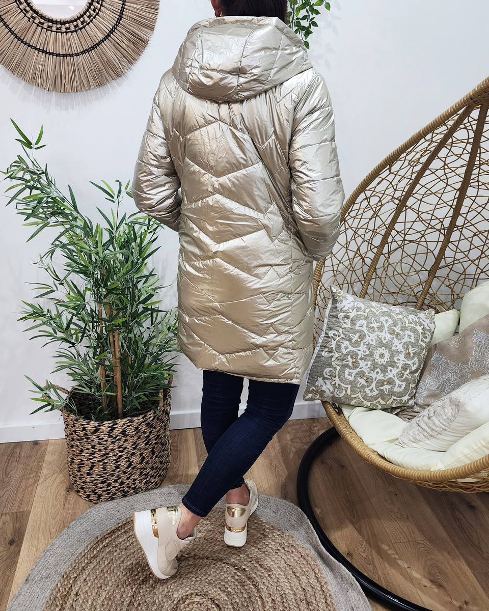 Parka doudoune femme longue épaisse réversible camel et dorée