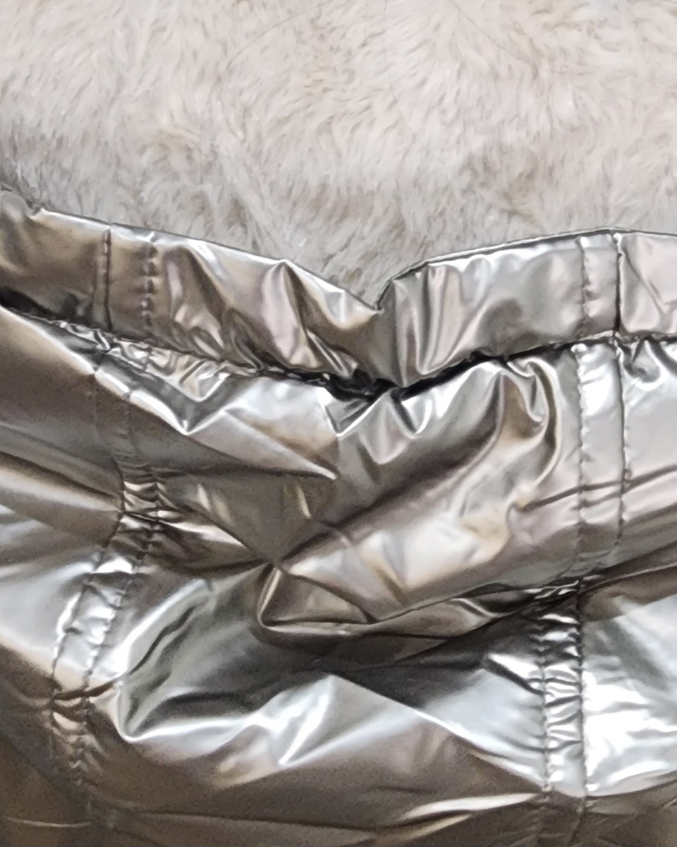 Parka femme dorée fourrée beige à capuche