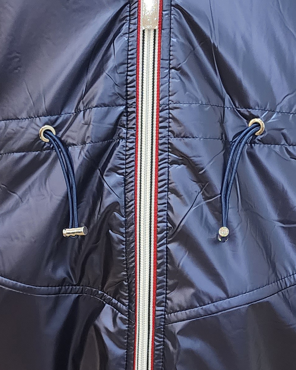 Parka femme bleu métallisé fourrée marine à capuche