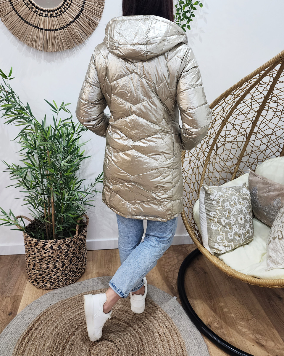 Parka doudoune femme longue épaisse réversible beige et dorée
