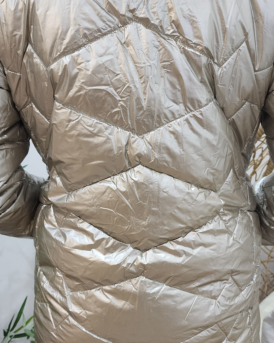 Parka doudoune femme longue épaisse réversible beige et dorée