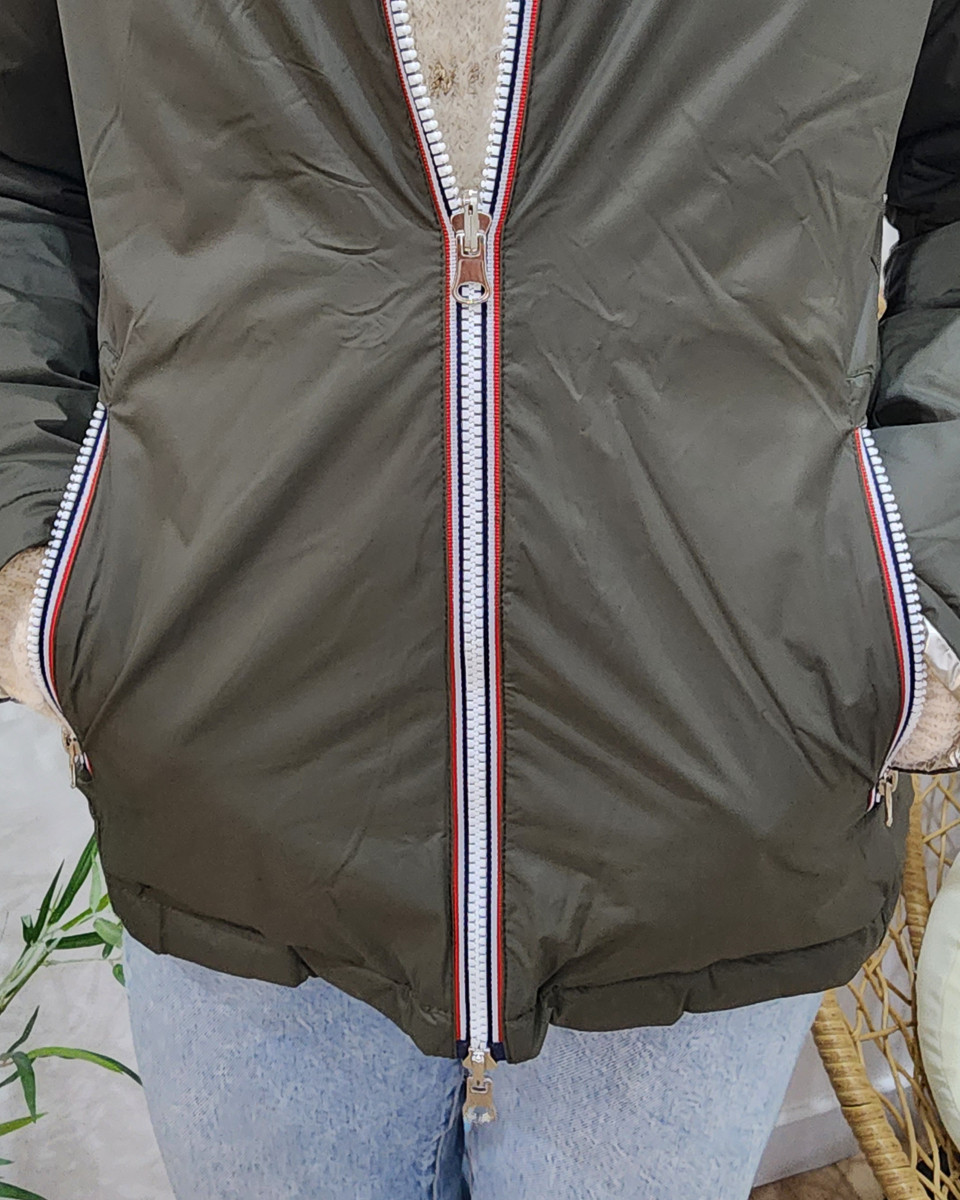 Parka doudoune femme courte épaisse réversible kaki et dorée