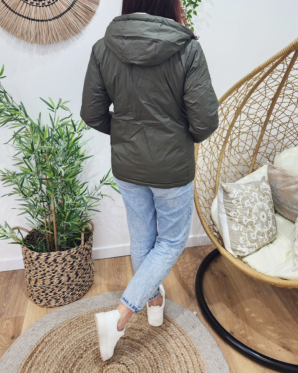 Parka doudoune femme courte épaisse réversible kaki et dorée