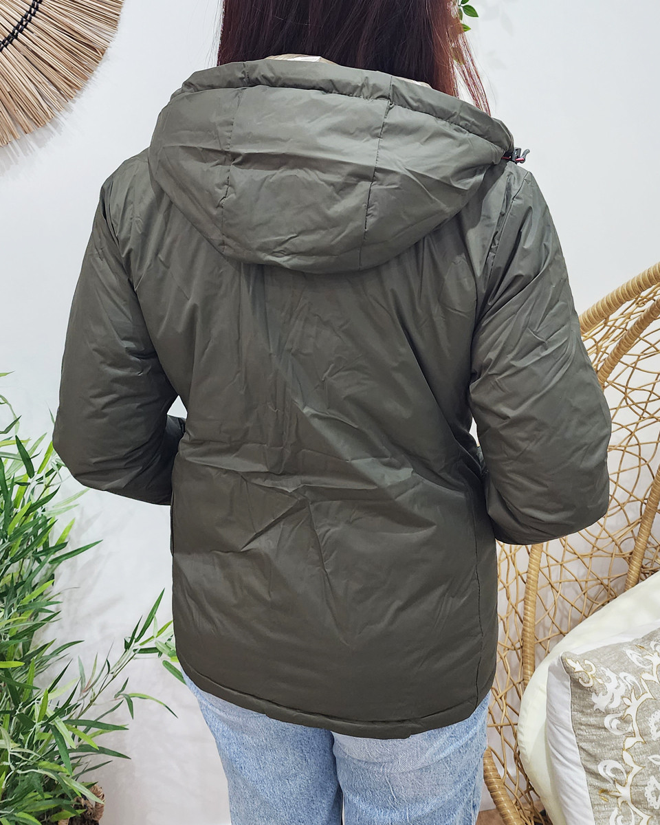 Parka doudoune femme courte épaisse réversible kaki et dorée