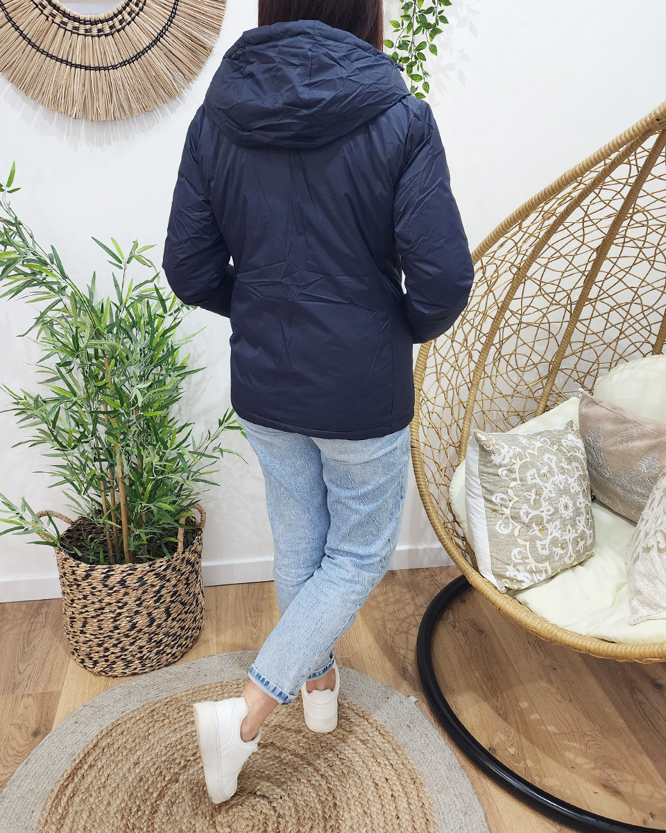 Parka doudoune femme courte épaisse réversible marine et dorée