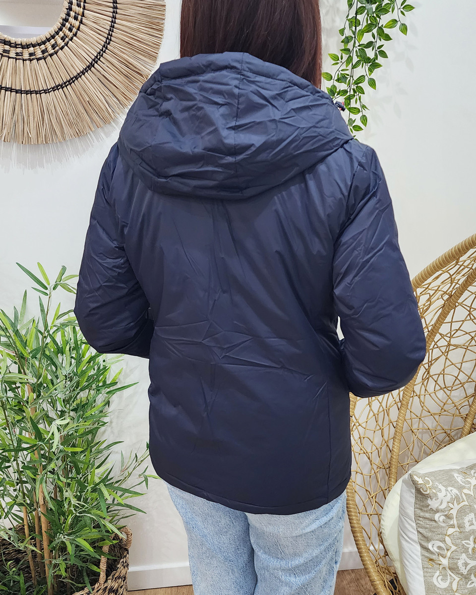 Parka doudoune femme courte épaisse réversible marine et dorée