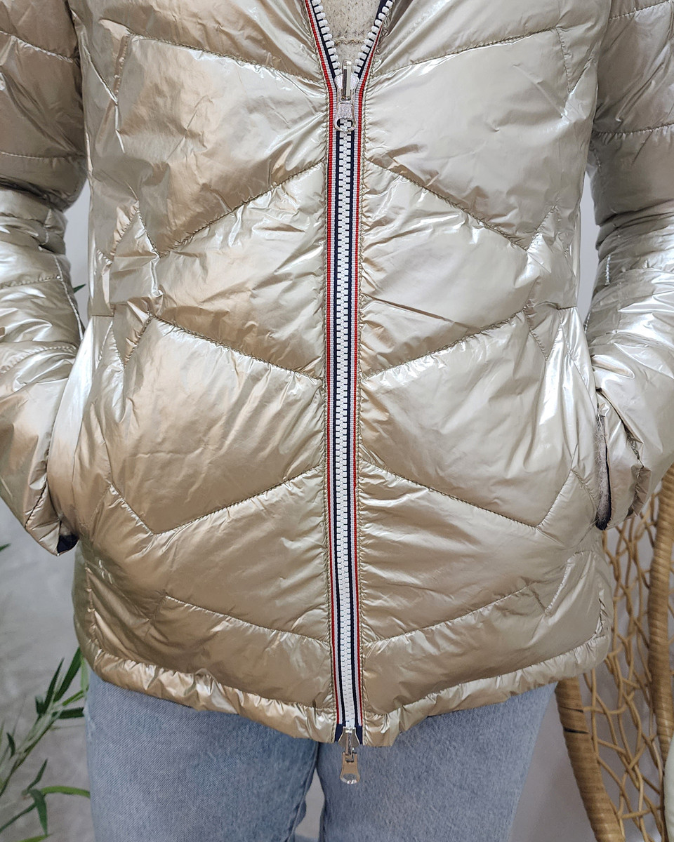 Parka doudoune femme courte épaisse réversible marine et dorée