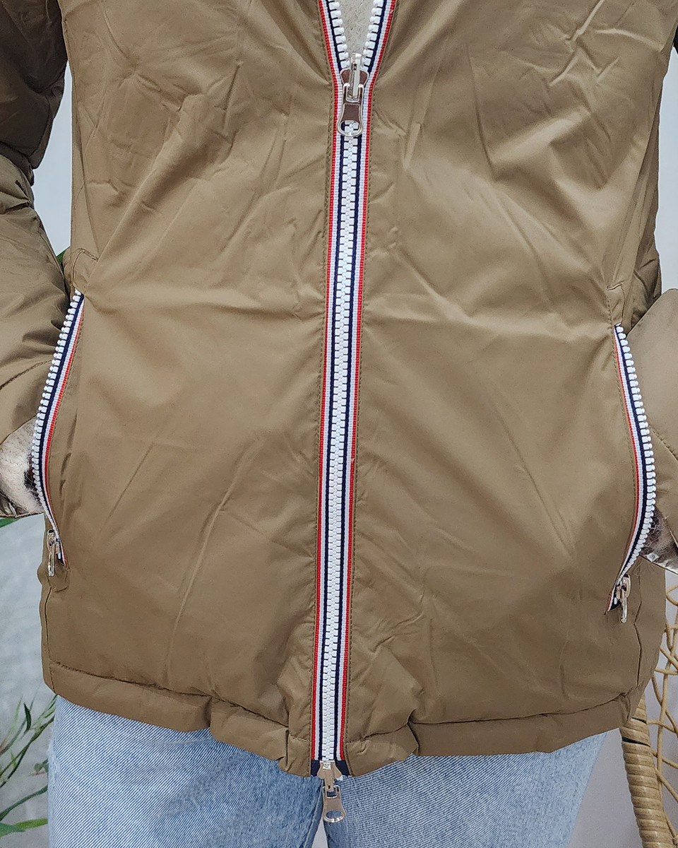 Parka doudoune femme courte épaisse réversible camel et dorée