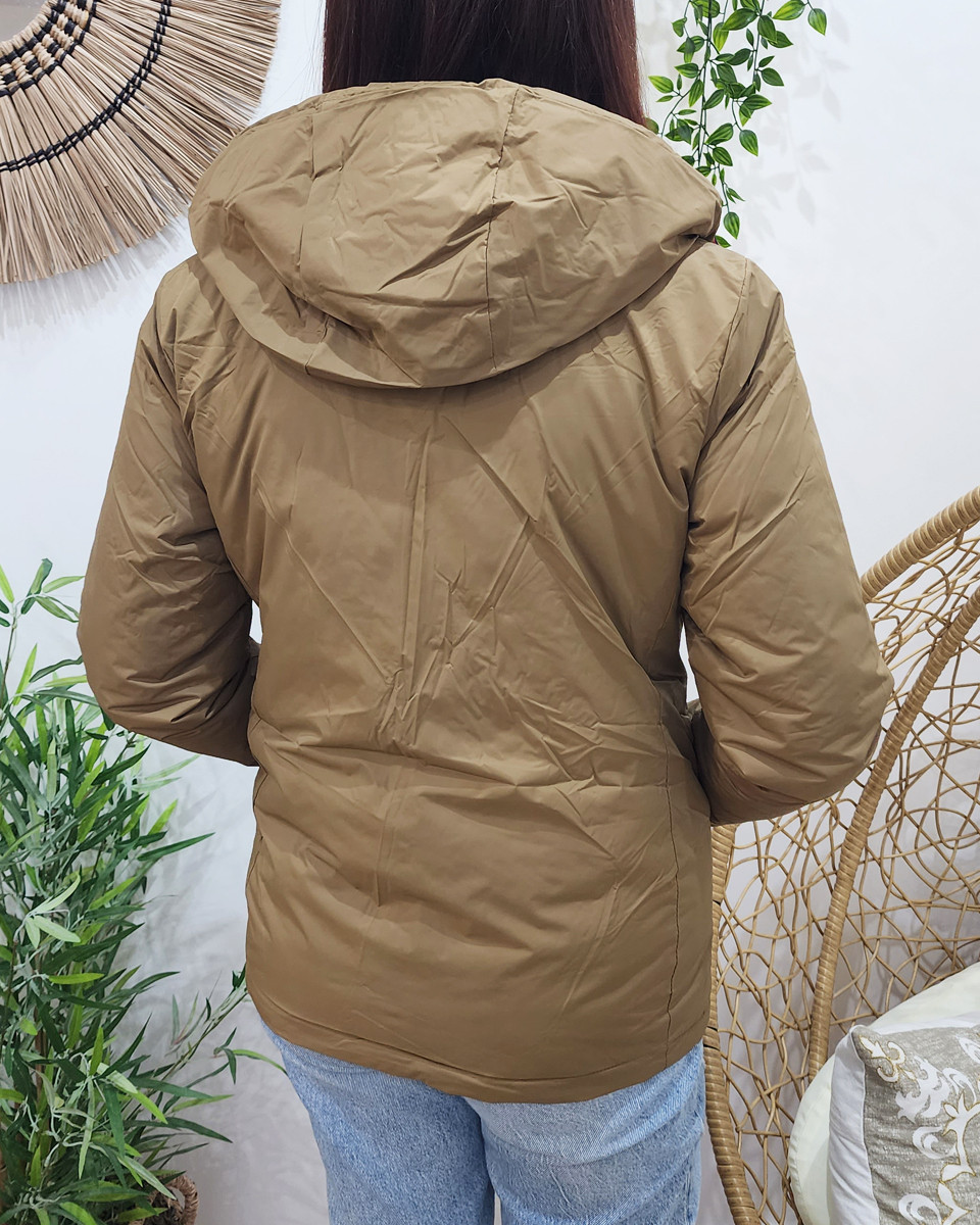 Parka doudoune femme courte épaisse réversible camel et dorée