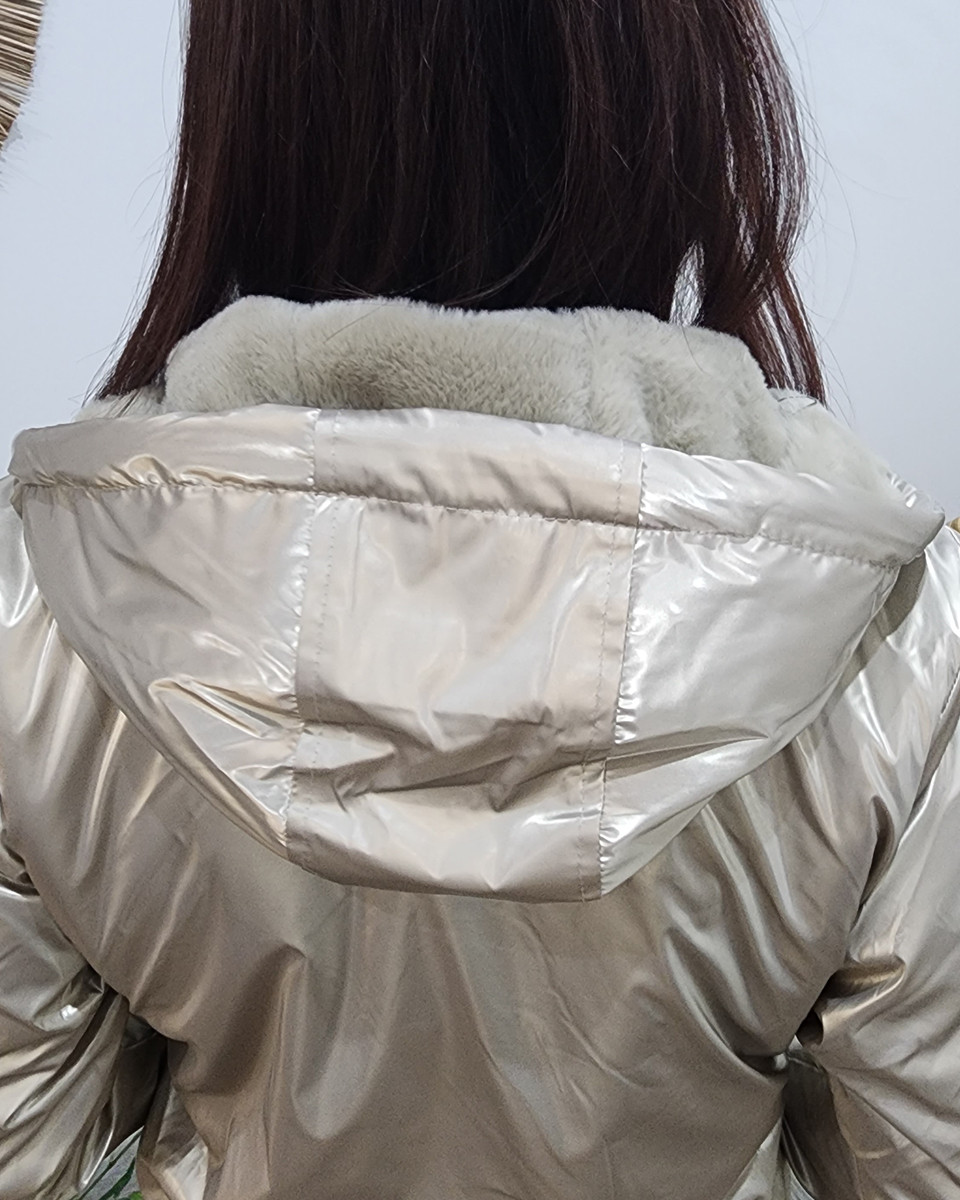 Parka femme dorée fourrée taupe à capuche Petra