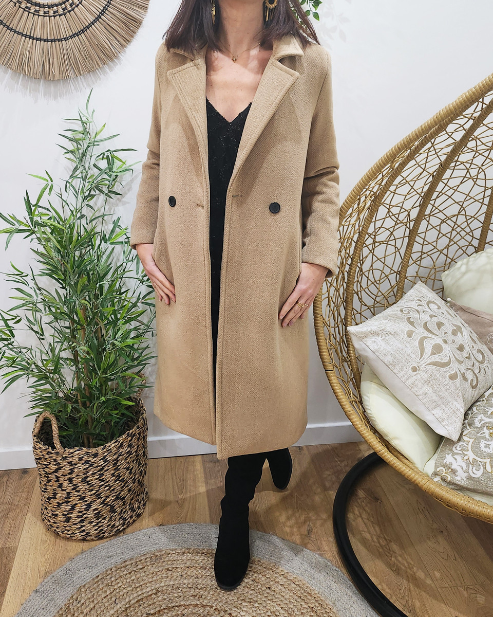 Manteau femme trench épais camel
