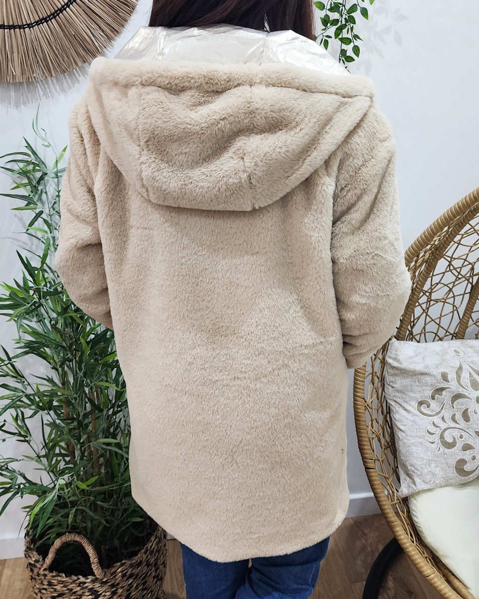 Parka femme dorée réversible fausse fourrure beige Armanda