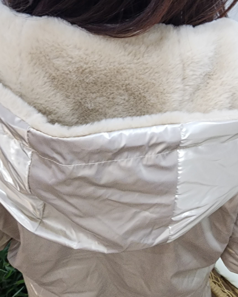 Parka femme dorée réversible fausse fourrure beige Armanda