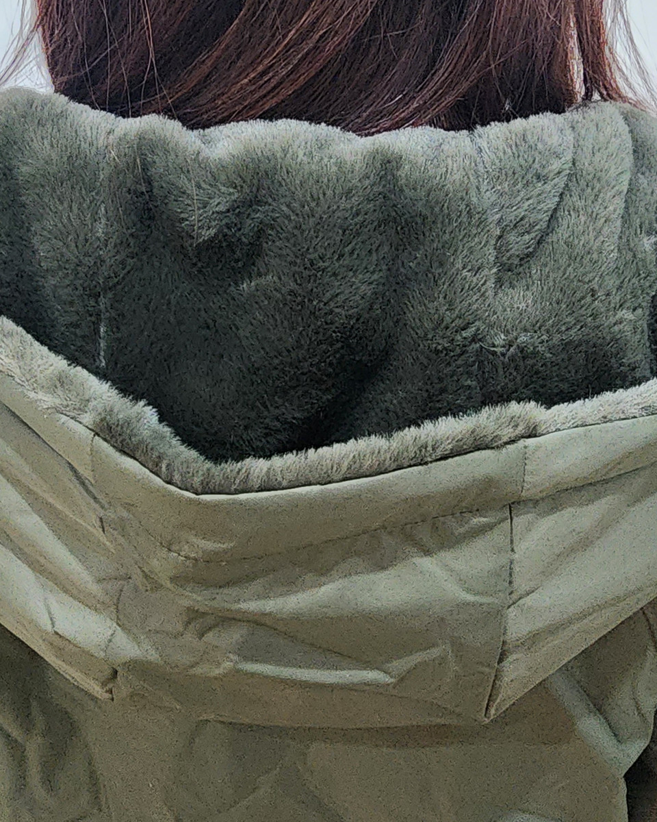 Parka femme kaki réversible fausse fourrure Armanda