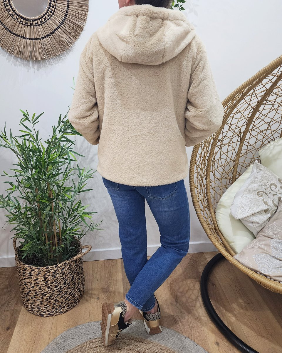 Parka femme dorée réversible fausse fourrure beige Sora