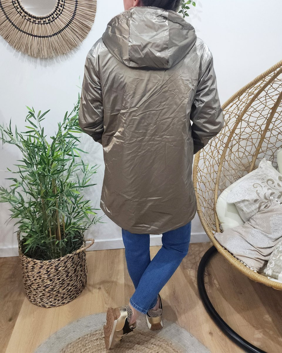 Parka femme bronze réversible fausse fourrure taupe Armanda