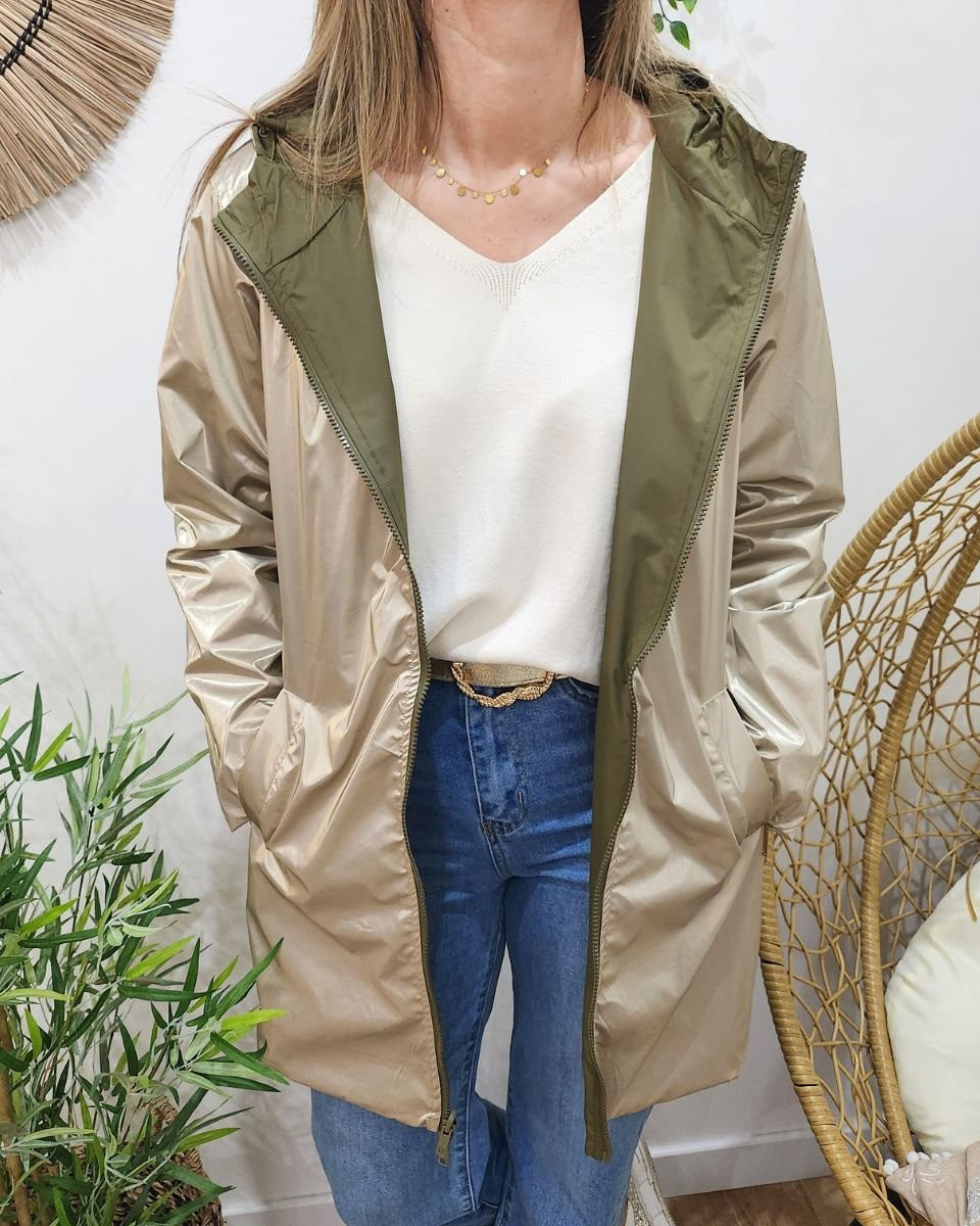 Parka fine femme longue réversible kaki et dorée Lydia