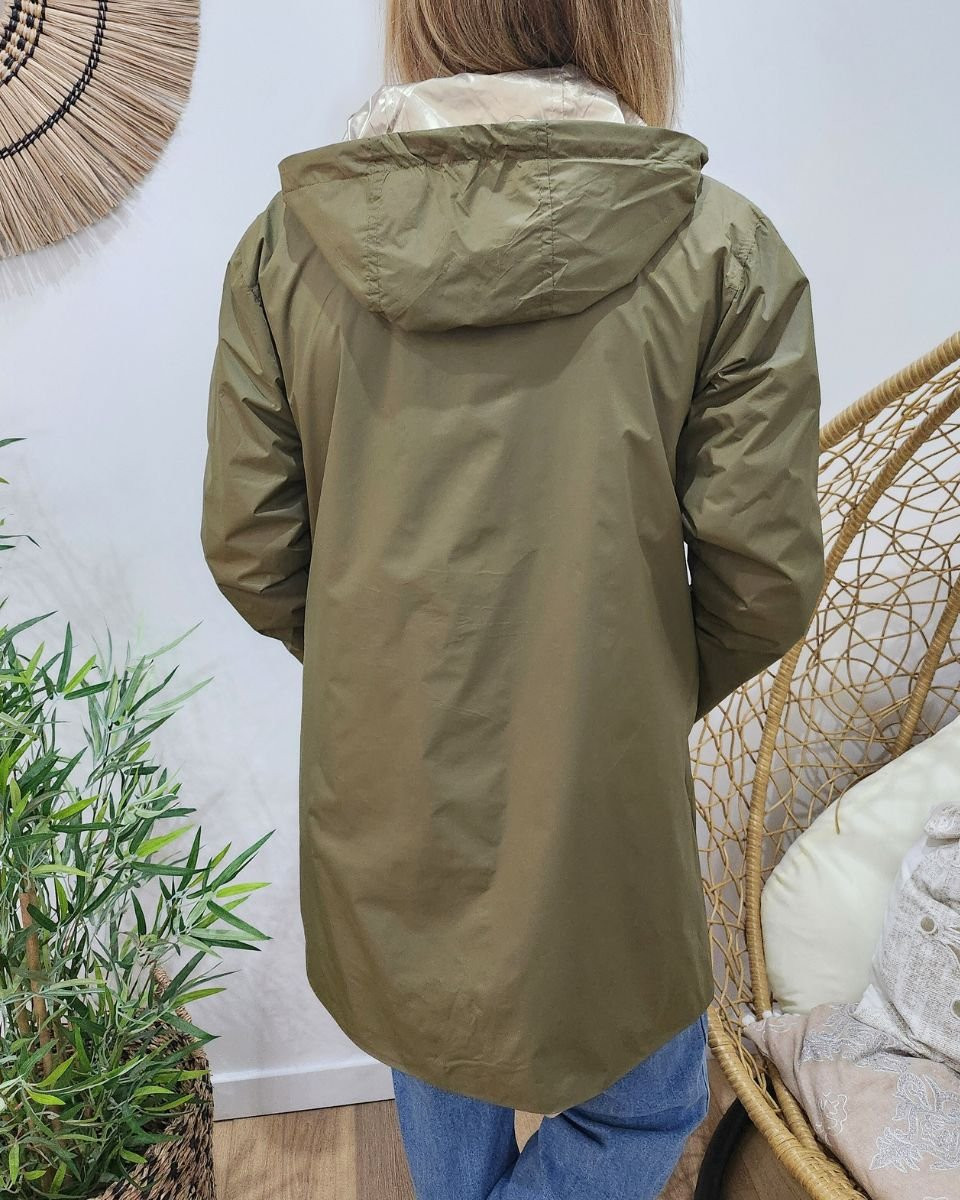 Parka fine femme longue réversible kaki et dorée Lydia