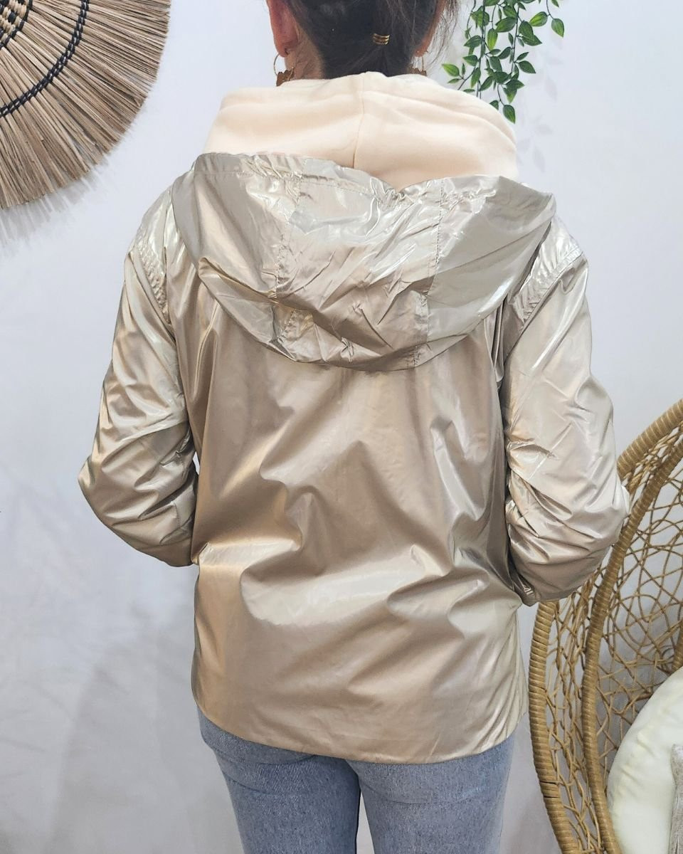 Parka fine femme courte réversible or et beige Léopard 