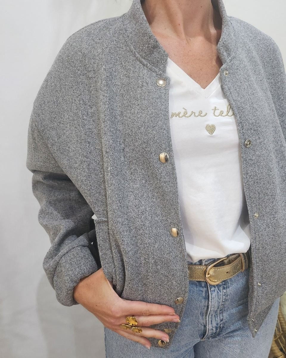 Manteau femme bombers épais gris chiné