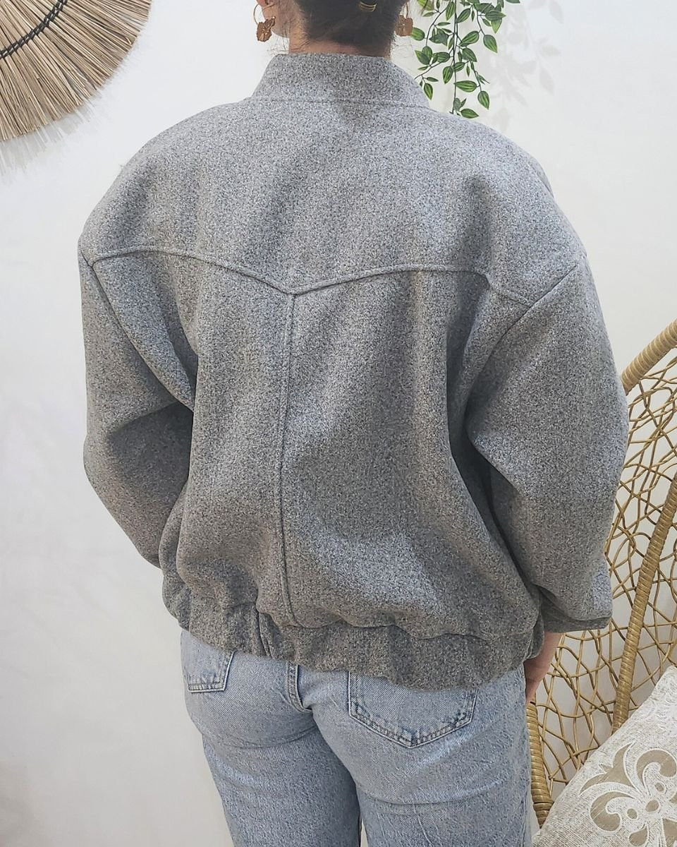 Manteau femme bombers épais gris chiné