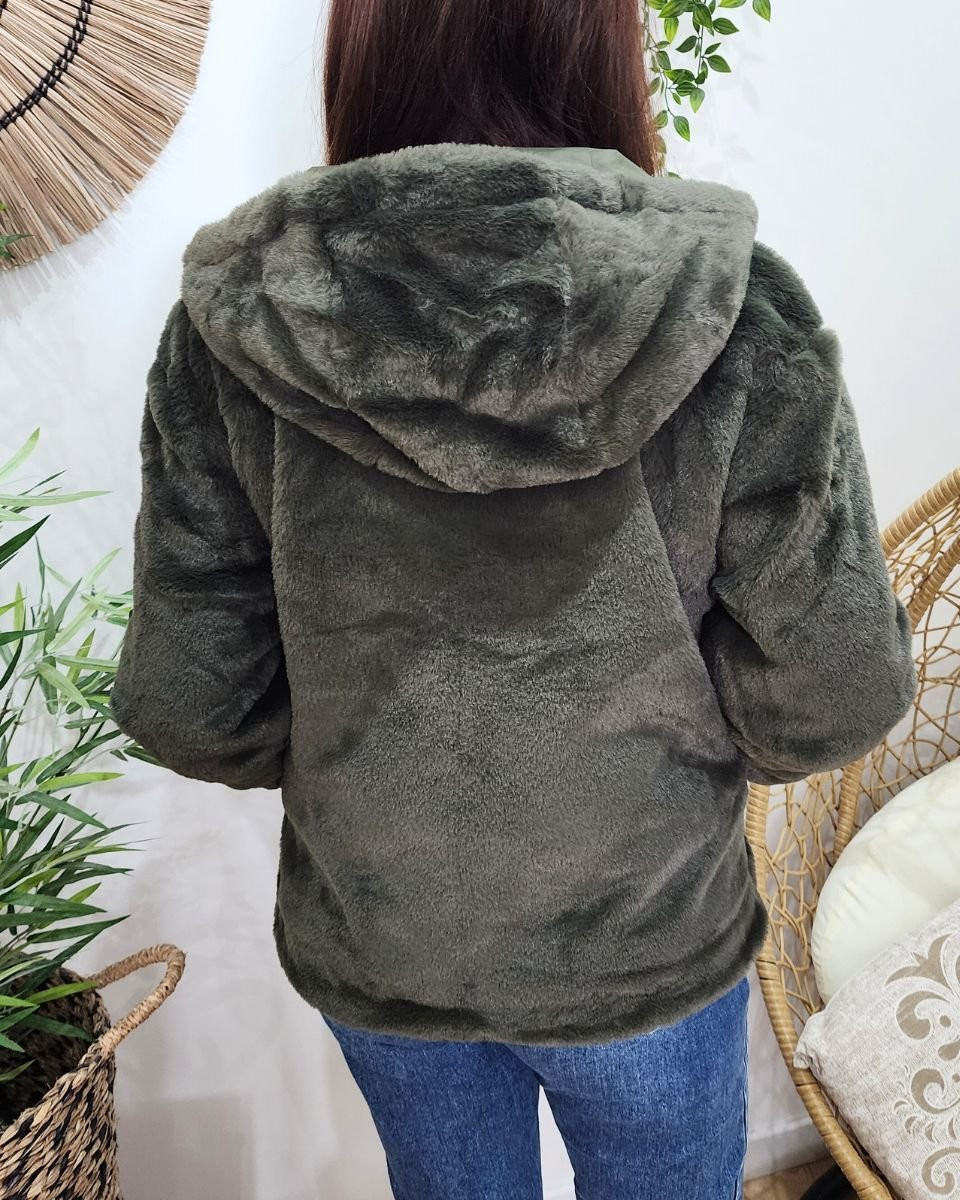 Parka femme kaki réversible fausse fourrure Sora