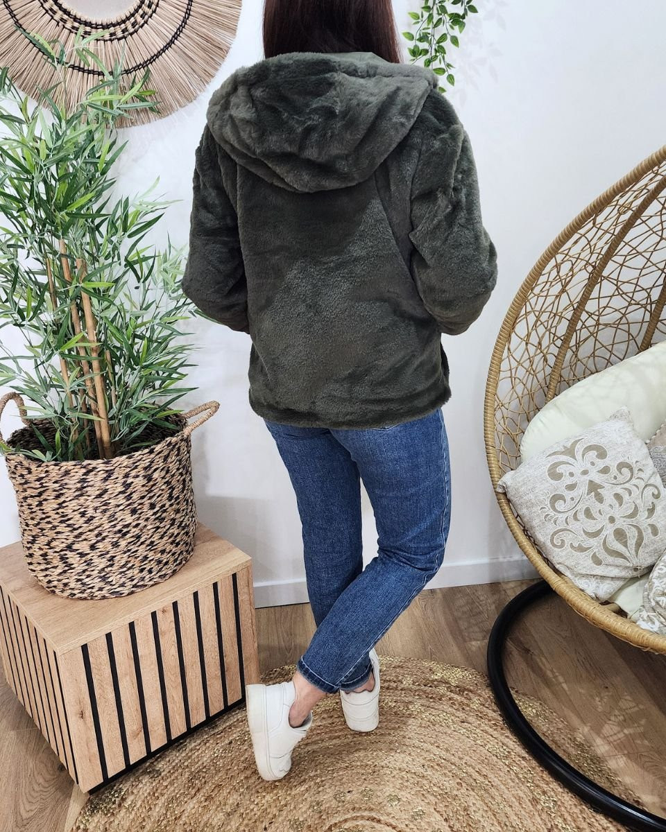 Parka femme kaki réversible fausse fourrure Sora