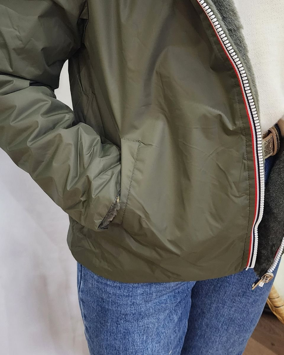 Parka femme kaki réversible fausse fourrure Sora