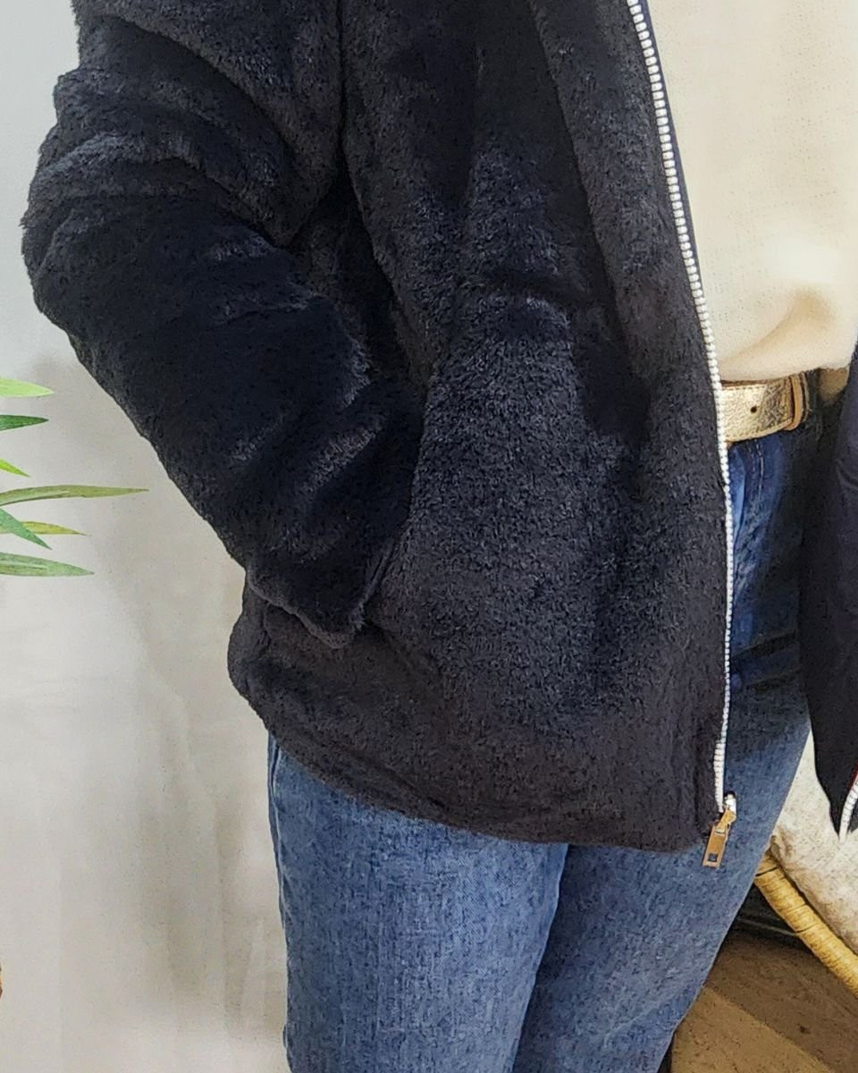 Parka femme bleu marine réversible fausse fourrure Sora