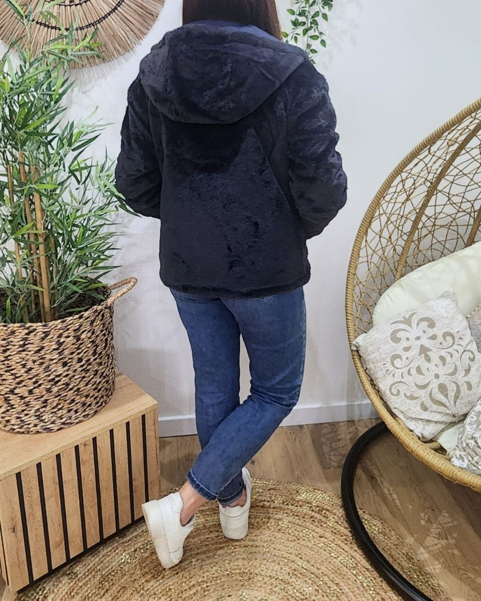 Parka femme bleu marine réversible fausse fourrure Sora