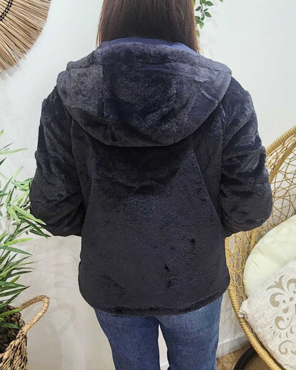 Parka femme bleu marine réversible fausse fourrure Sora