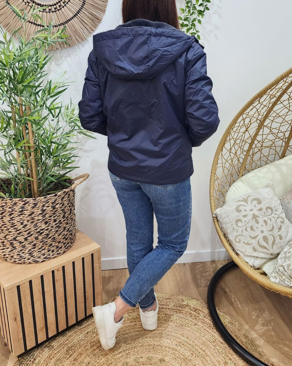 Parka femme bleu marine réversible fausse fourrure Sora