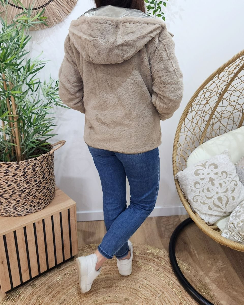 Parka femme bronze réversible fausse fourrure taupe Sora