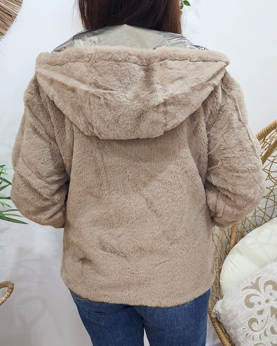 Parka femme bronze réversible fausse fourrure taupe Sora